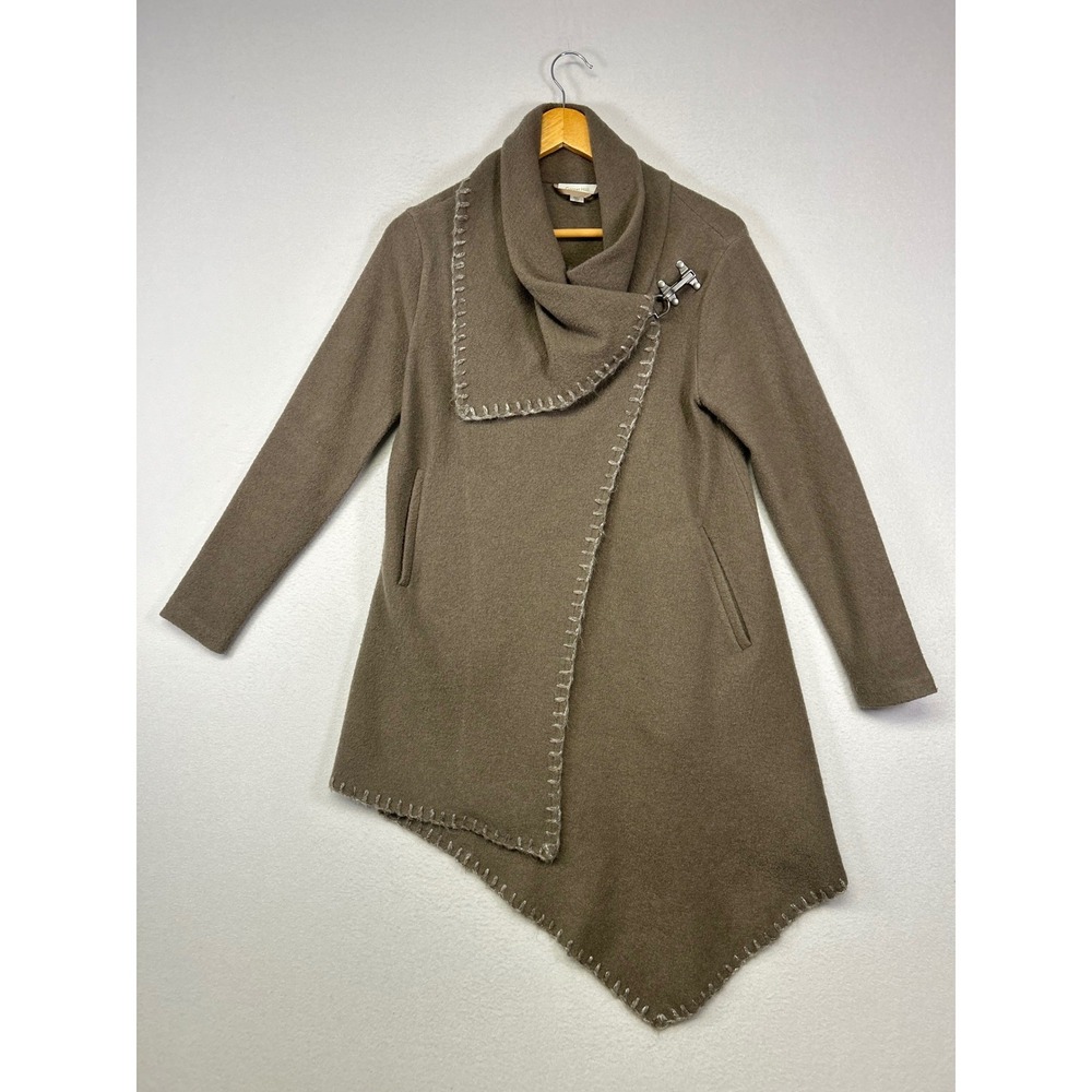 Lagenlook Garnet Hill Women 00P Brown Wool Asymmetrical Blanket Stitch Wrap Coat